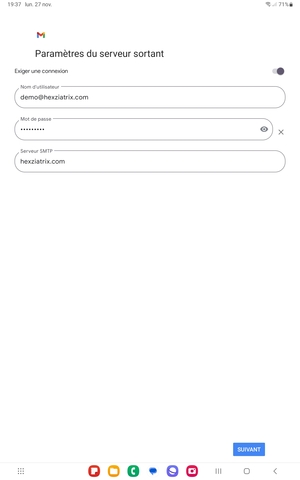 Saisissez l'adresse du serveur sortant et sélectionnez SUIVANT