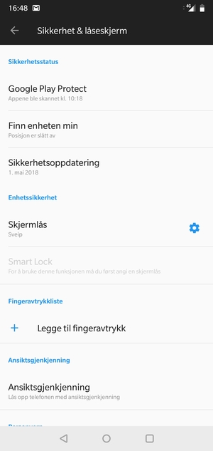 For å aktivere skjermlåsen, gå til Sikkerhet & låseskjerm-menyen og velg Skjermlås