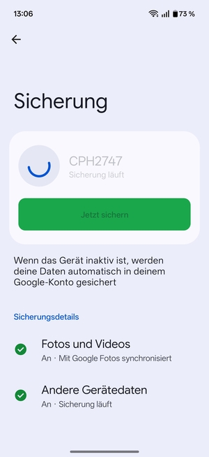 Warten Sie, bis das Erstellen der Sicherungskopie abgeschlossen ist