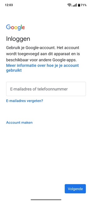 Voer uw Gmail adres in en selecteer Volgende
