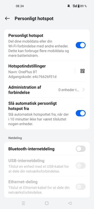 Din telefon er nu sat op til brug som modem