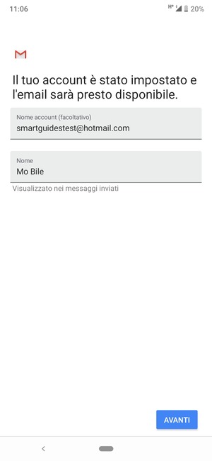 Scegli un nome per il tuo account e inserisci il tuo nome. Seleziona AVANTI