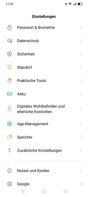 Scrollen Sie und wählen Sie Sicherheit