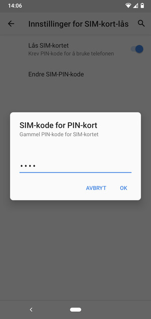 Skriv inn en gammel PIN-kode for SIM-kort og velg OK