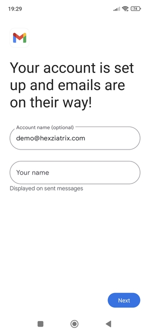 Give your account a name and enter your name. Select Next
