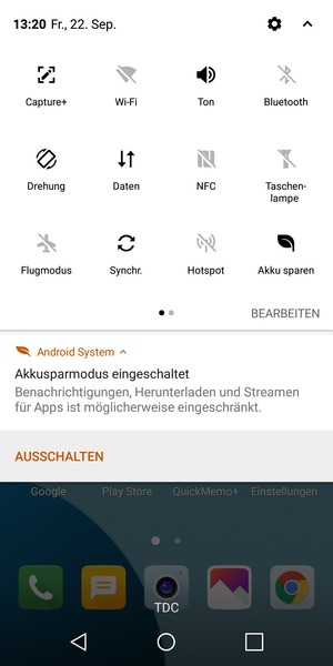 Schalten Sie Akku sparen ein