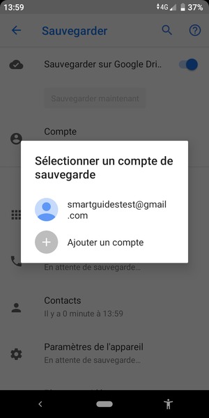 Sélectionnez votre compte de sauvegarde