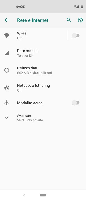 Seleziona Rete mobile