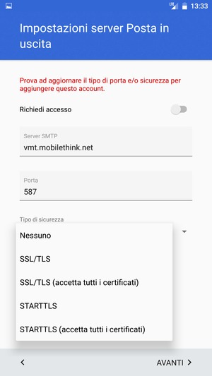Seleziona Nessuno e AVANTI