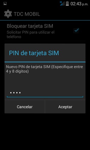 Introduzca su Nuevo PIN de tarjeta SIM y seleccione Aceptar