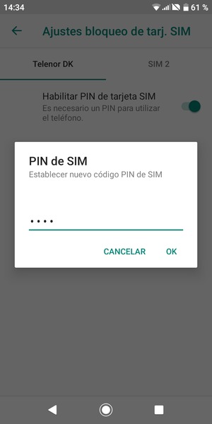 Introduzca su Nuevo código PIN de SIM y seleccione OK