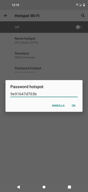 Inserisci una password dell'hotspot Wi-Fi di almeno 8 caratteri e seleziona OK