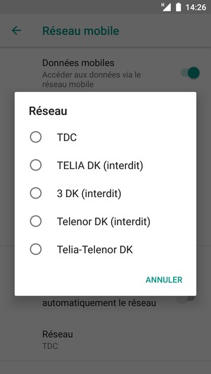 Sélectionnez un opérateur réseau dans la liste