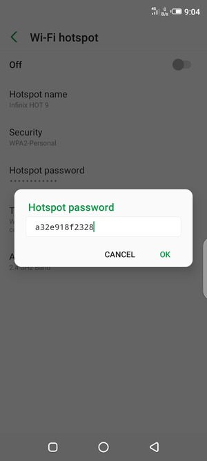 Enter a Wi-Fi hotspot password of at least 8 characters and select OK