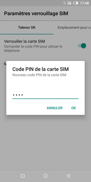 Saisissez votre Nouveau code PIN de la carte SIM et sélectionnez OK