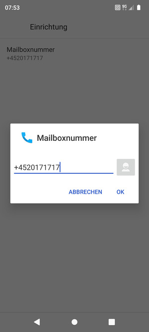 Geben Sie die Mailboxnummer ein und wählen Sie OK