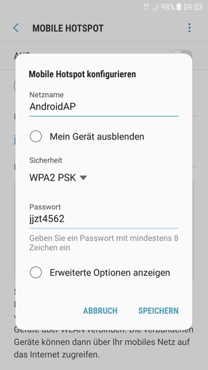 Geben Sie ein Passwort mit mindestens 8 Zeichen ein und wählen Sie SPEICHERN
