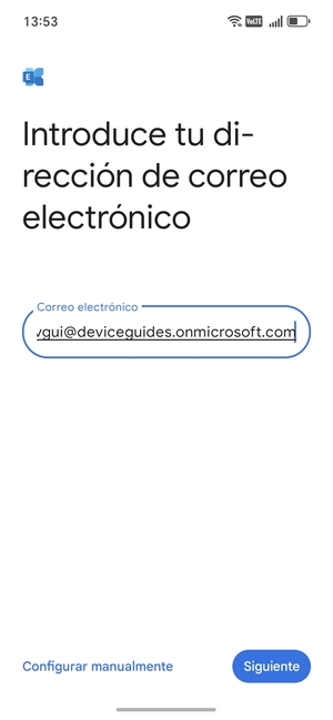 Introduzca su Dirección de correo electrónico y seleccione Configurar manualmente