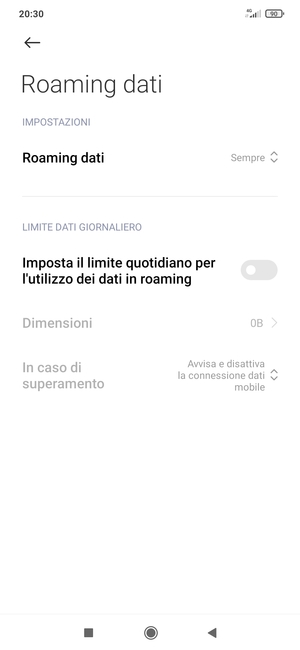 Seleziona Roaming dati