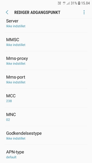 Scroll ned og indtast MMS-oplysninger