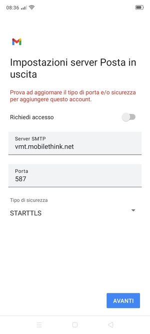Seleziona Tipo di sicurezza