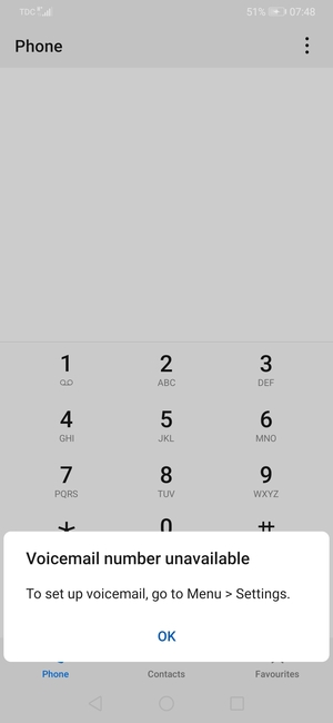 If your voicemail is not set up, select OK