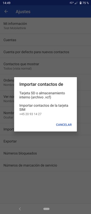 Seleccione Importar contactos de la tarjeta SIM