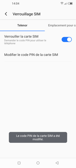 Votre code PIN de la carte SIM a été modifié