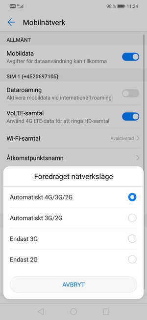 Tryck på ditt föredragna alternativ