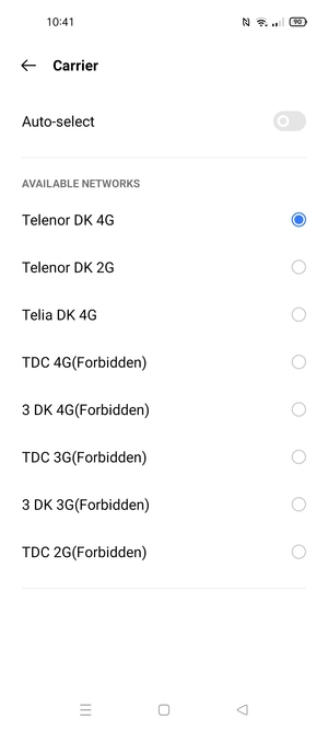 Select a network operator from the list