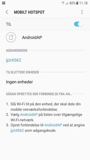Din telefon er nu sat op til brug som modem