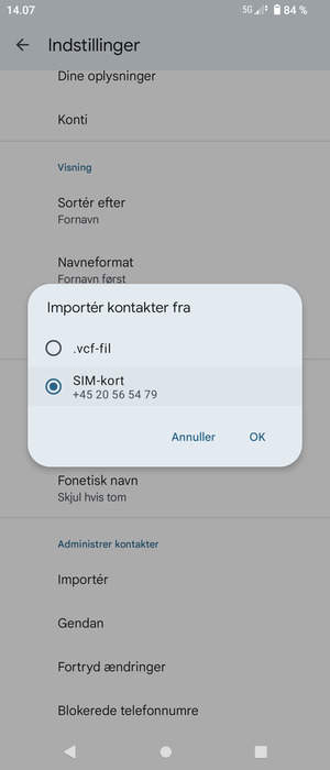 Vælg SIM-kort og OK