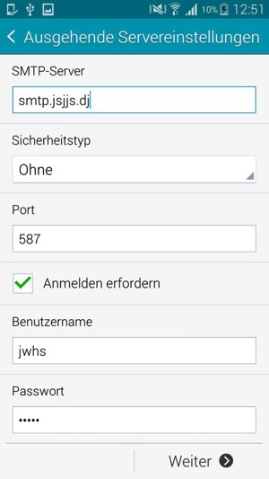 Geben Sie die Server-Adresse für ausgehende Post ein