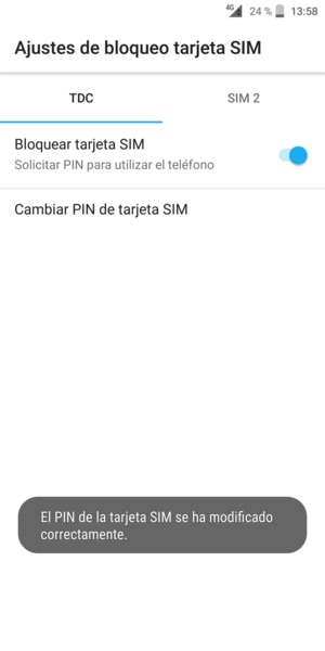 Su PIN de la tarjeta SIM ha sido cambiado