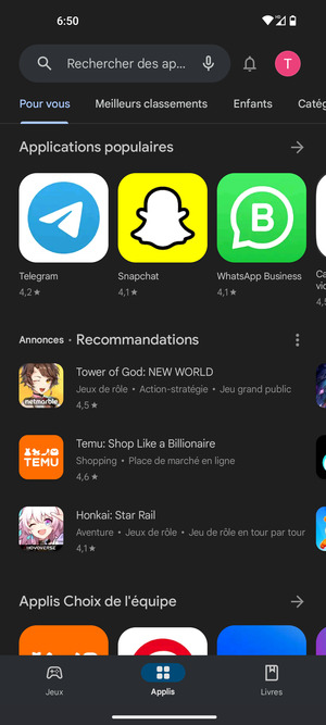 Sélectionnez la barre de Recherche
