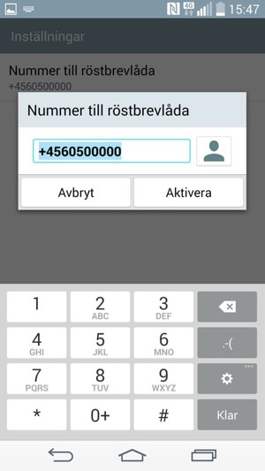 Ange Nummer till röstbrevlåda och välj Aktivera