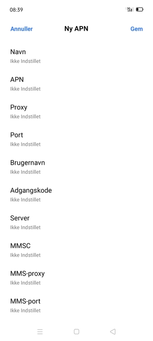 Indtast internet-oplysninger