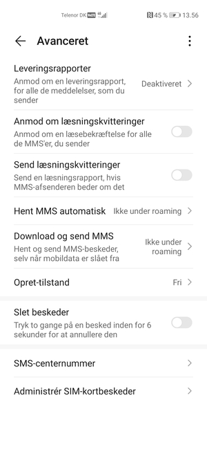 Vælg SMS-centernummer