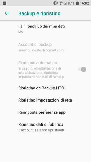 Seleziona Fai il back up dei miei dati