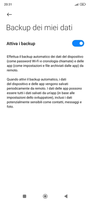 Seleziona il tasto Indietro