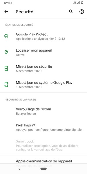 Pour activer votre écran de verrouillage, allez dans le menu Sécurité et sélectionnez Verrouillage de l'écran
