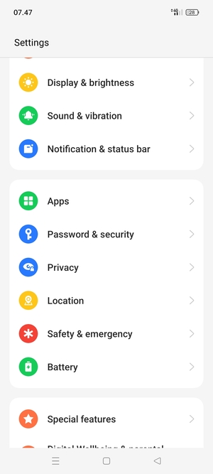 Scroll to and select Password & security