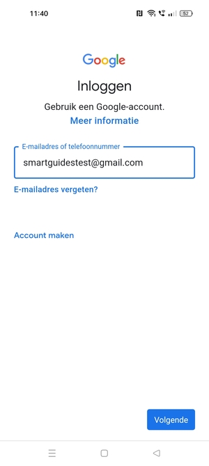 Voer uw Gmail adres in en selecteer Volgende