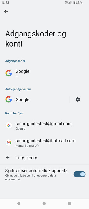 Vælg din Google konto