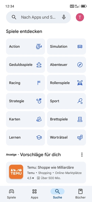 Wählen Sie die Suchleiste