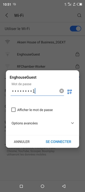 Saisissez le mot de passe du Wi-Fi et sélectionnez SE CONNECTER