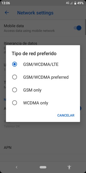 Seleccione GSM only para habilitar 2G