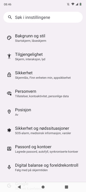 Bla til og velg Sikkerhet
