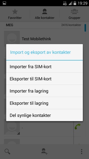 Velg Importer fra SIM-kort