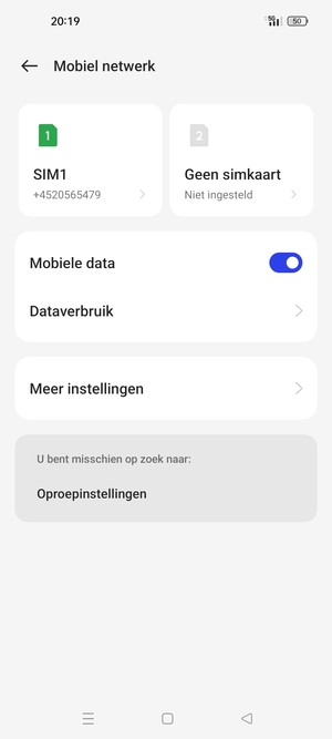 Selecteer SIM1 of SIM2